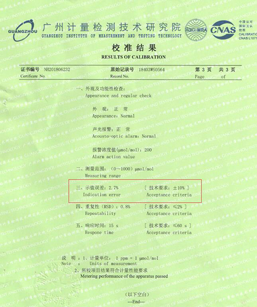 氨氣檢測儀計(jì)量校準(zhǔn)報(bào)告